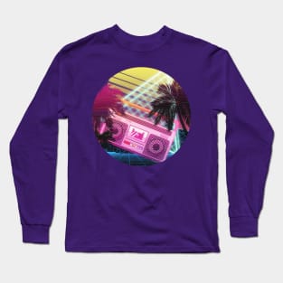 Pink Boombox 80s vaporwave tropical Long Sleeve T-Shirt